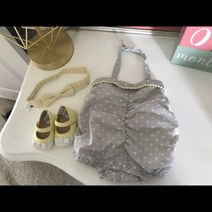 Janie and Jack bubble romper, shoes and headband